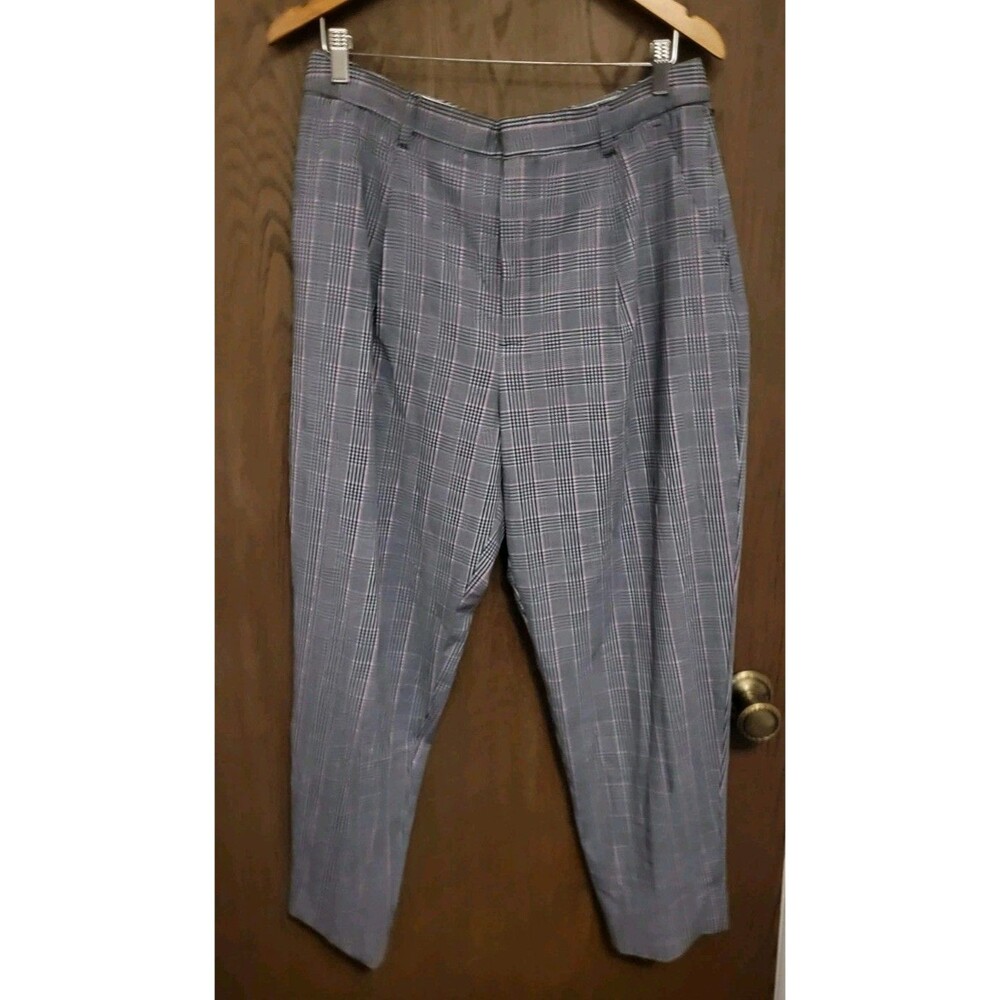 H&M Curvy High Rise Tapered Womens Gray Plaid Dress Pants Size 12
